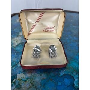 Vintage Sears Award Collection Cufflinks Mesh Wrap Starburst w/ Box